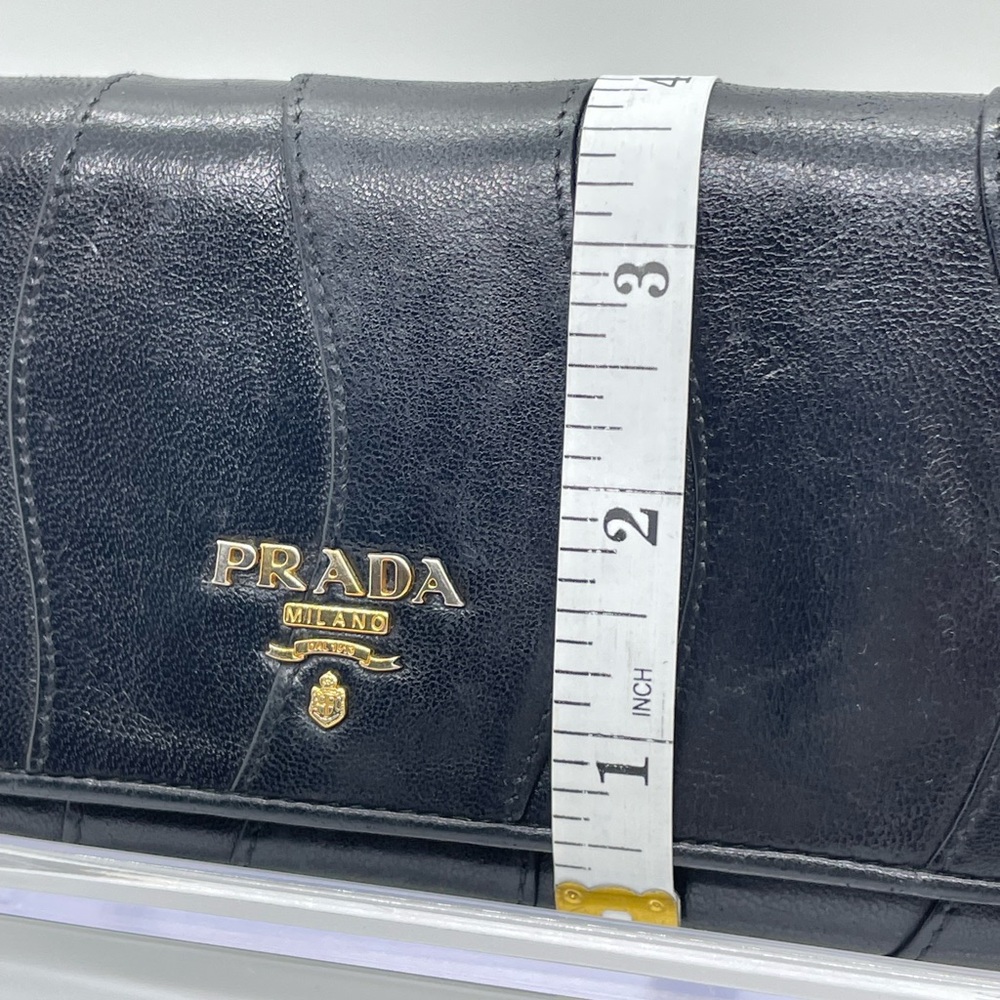PRADA Black/Nero Nappa Leather Long Wallet stitched wave design - Picture 13 of 13
